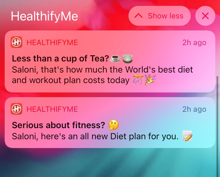 Diet recommendations push notification